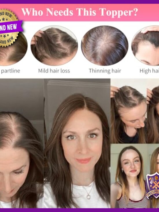 10-Inch Human Hair Topper for Thinning Hair, Clip-In Hairpiece, Medium Brown